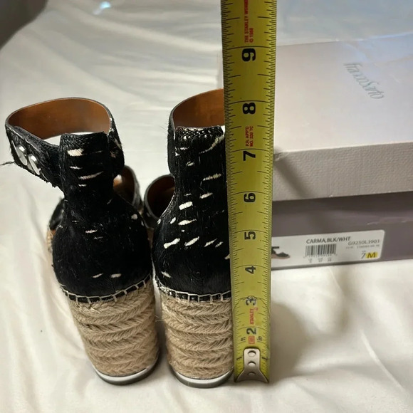 Franco Sarto Carma Black White Pony Calfhair Leather Wedge Sandals - Picture 11 of 13